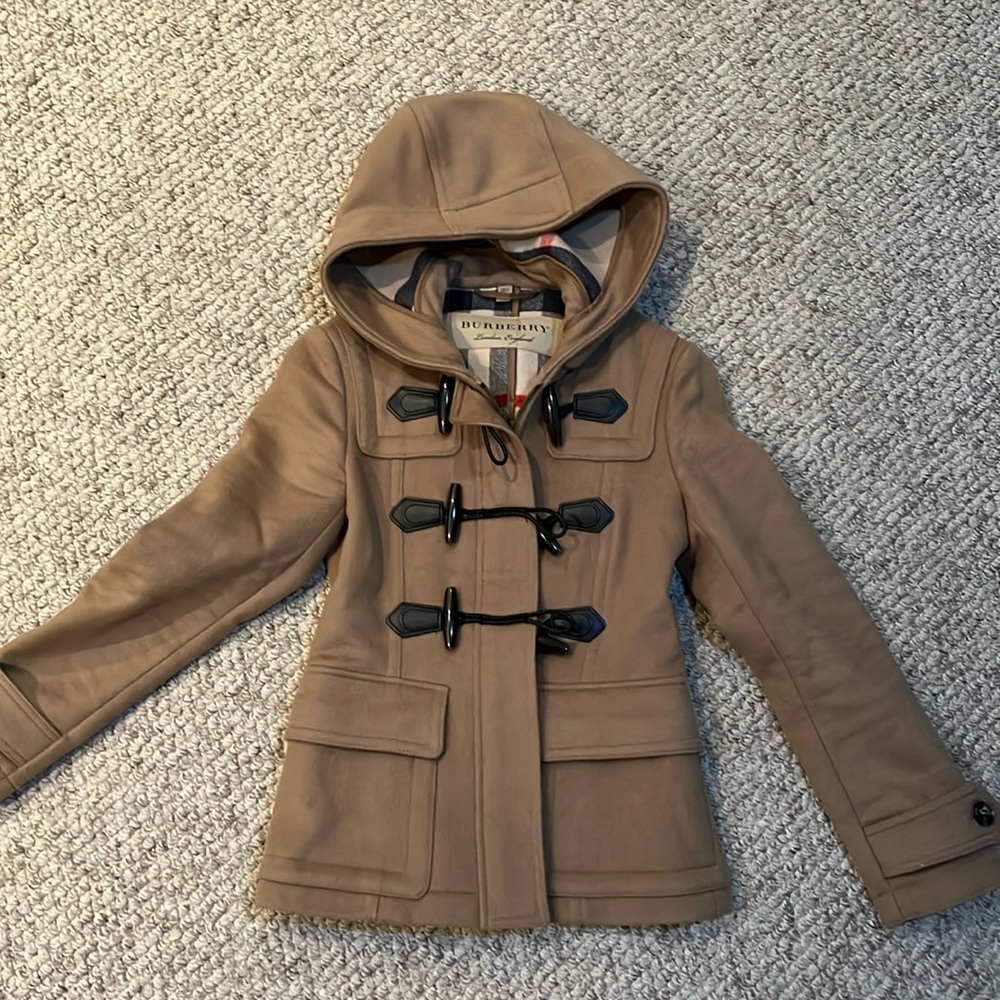 Burberry Tan Duffle Coat with Black Accents